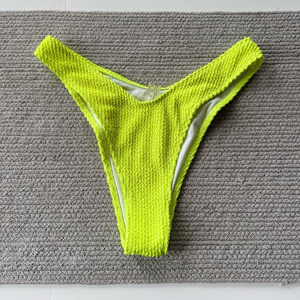 Neon Highlighter Yellow Textures High Leg Cheeky Bikini Bottom Size Medium